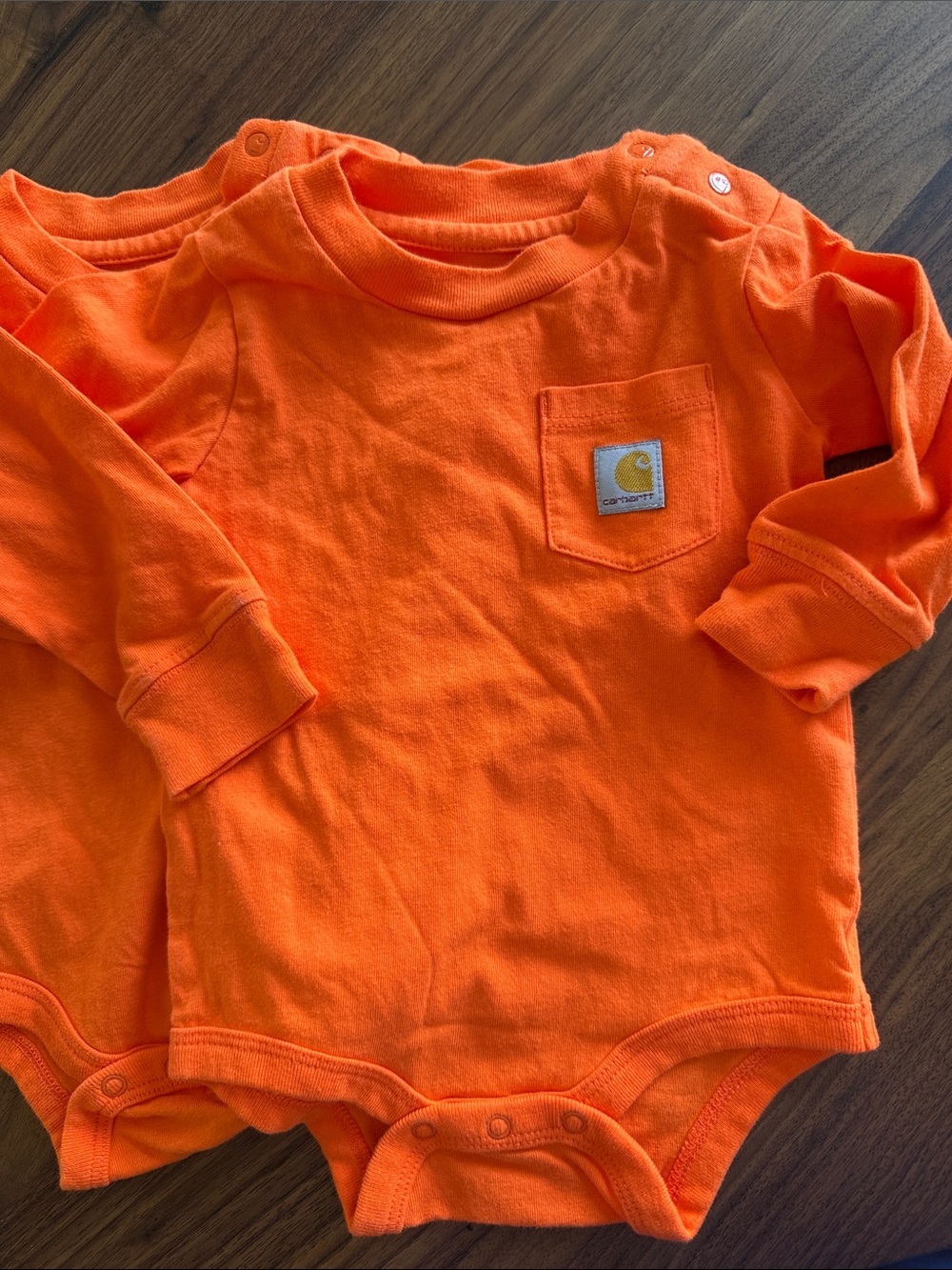 NWOT Carhartt Orange Long Sleeve Baby Bodysuit (2-Pack) 6 mo
